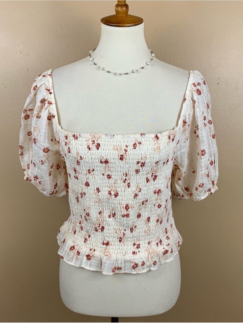 American Eagle Floral Crop Top Womens Large Smocked Festival Fairy Cottage NWOT